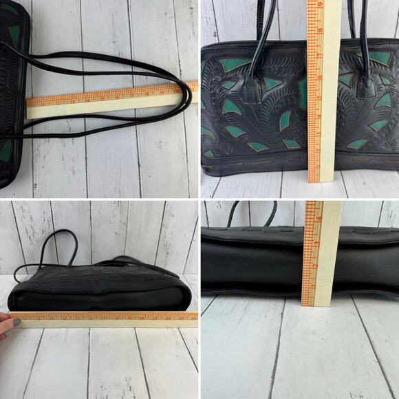 J.L. Saldivar Black Green Floral Tooled Leather Inlay Handcrafted Shoulder Bag - Picture 11 of 11